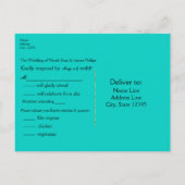 Invitation Carte Postale Turquoise Bleu & Or Confetti Brillants Points RSVP (Dos)