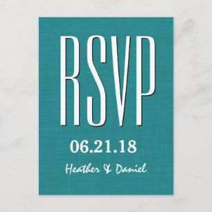Invitation Carte Postale Turquoise et blanc Moderne RSVP Mariage Réponse V7