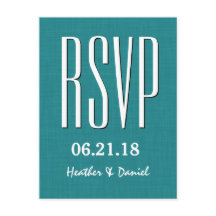 Turquoise et blanc Moderne RSVP Mariage Réponse V7
