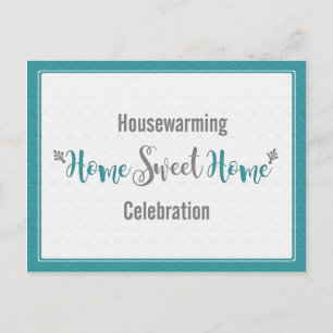Invitation Carte Postale Turquoise Grey Accueil Sweet Home Fête de chauffag