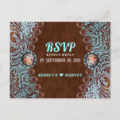 Invitation Carte Postale turquoise marron pays mariage occidental RSVP (Devant)