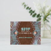 Invitation Carte Postale turquoise marron pays mariage occidental RSVP (Debout devant)