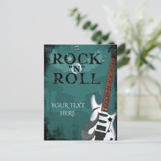 Invitation Carte Postale Turquoise Rock N Roll Star Anniversday Party Event (Debout devant)