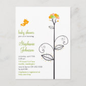 Invitation Carte Postale Tweeter Oiseau Fleur Jaune Points Arbre Baby showe (Devant)