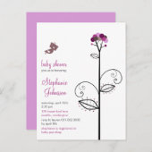 Invitation Carte Postale Tweeter Oiseau pourpre Fleur Pots Arbre Baby showe (Devant / Derrière)