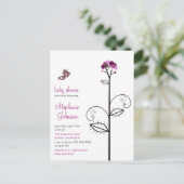 Invitation Carte Postale Tweeter Oiseau pourpre Fleur Pots Arbre Baby showe (Debout devant)