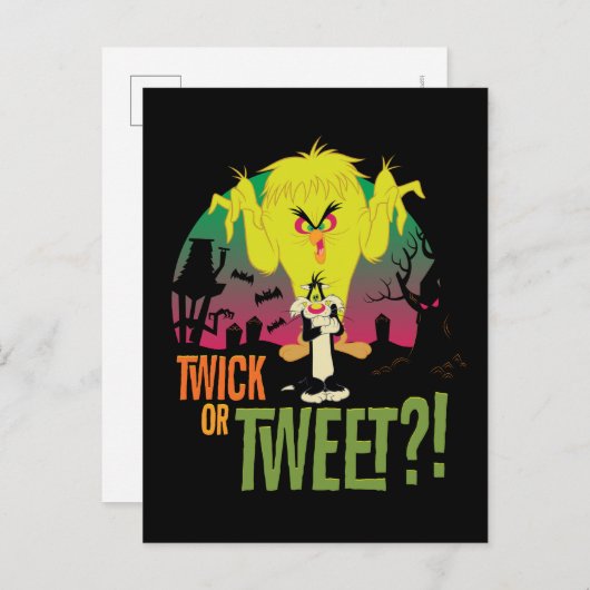 Invitation Carte Postale "Twick or Tweet" TWEETY™ & SYLVESTER™ (Devant / Derrière)