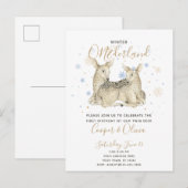 Invitation Carte Postale Twins Winter ONEderland Deer Baby's 1st Birthday (Devant / Derrière)