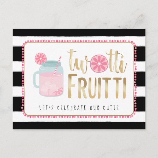 Invitation Carte Postale Twotti Fruitti Citron rose Noir + Blanc Anniversai (Devant)