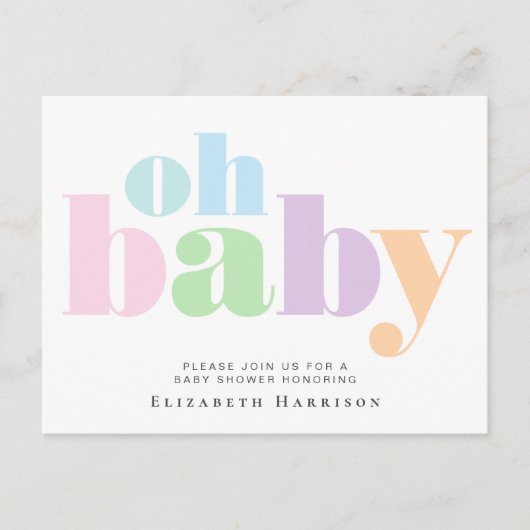 Invitation Carte Postale Typographie baby shower Pastel (Devant)