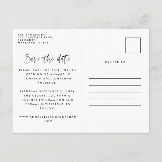 Invitation Carte Postale Typographie de script d'aquarelle moderne mariage  (Dos)