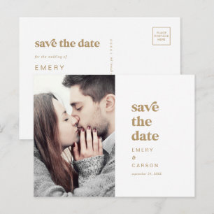 Invitation Carte Postale Typographie d'or moderne Photo Enregistrer la date