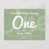 Invitation Carte Postale Typographie Sage One Baby Premier anniversaire (Devant)