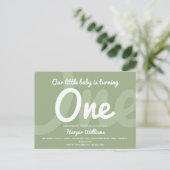 Invitation Carte Postale Typographie Sage One Baby Premier anniversaire (Debout devant)