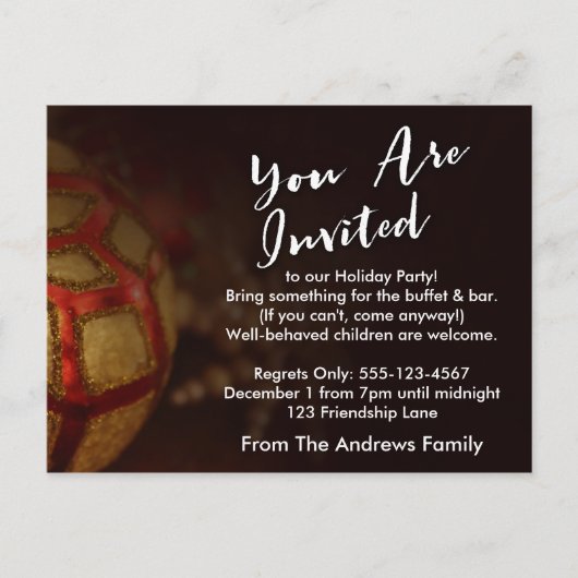 Invitation Carte Postale Typographie "You Are Invité" avec photo Rouge & Or (Devant)