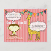 Invitation Carte Postale Un an Cirque Elephant Monkey Giraffe Party (Dos)