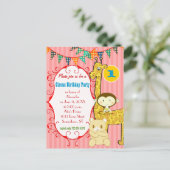 Invitation Carte Postale Un an Cirque Elephant Monkey Giraffe Party (Debout devant)