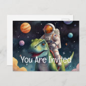 Invitation Carte Postale Un astronaute sur Dino dans l'espace (Devant / Derrière)