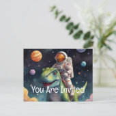 Invitation Carte Postale Un astronaute sur Dino dans l'espace (Debout devant)
