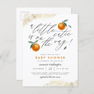 Invitation Carte Postale Un Baby shower Neutre Orange Un Peu Cutie
