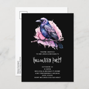 Invitation Carte Postale Un Corbeau noir sur une branche Illustration Hallo