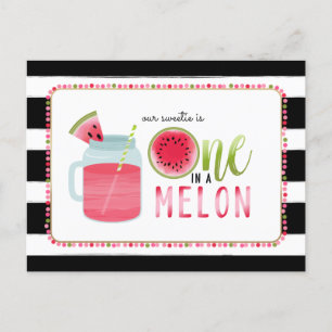 Invitation Carte Postale Un Dans Un Melon Watermelon Noir + Blanc Anniversa