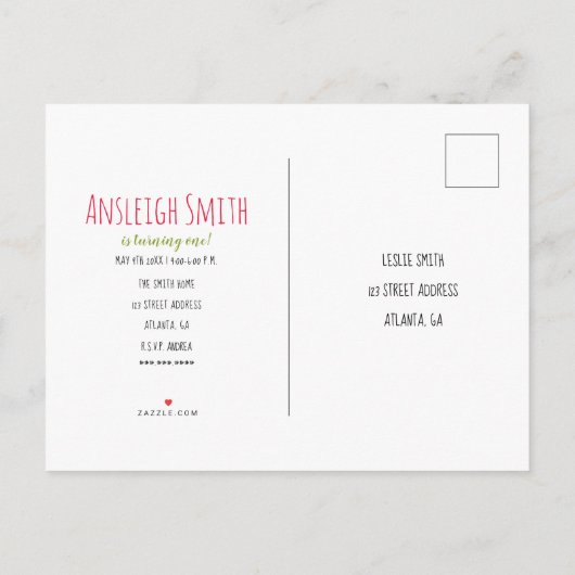 Invitation Carte Postale Un Dans Un Melon Watermelon Noir + Blanc Anniversa (Dos)