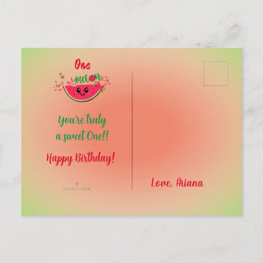 Invitation Carte Postale Un Dans Un Melon Watermelon Photo Premier Annivers (Dos)