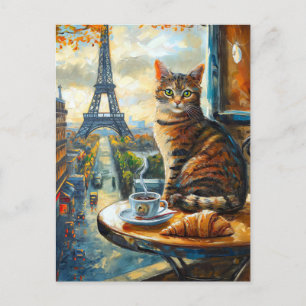 Invitation Carte Postale Un matin à Paris Chat tigré dans un café