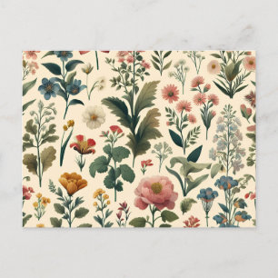 Invitation Carte Postale un motif de fleurs et de feuilles sur un dos blanc