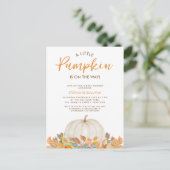 Invitation Carte Postale Un Petit Citrouille est en route Baby shower (Debout devant)