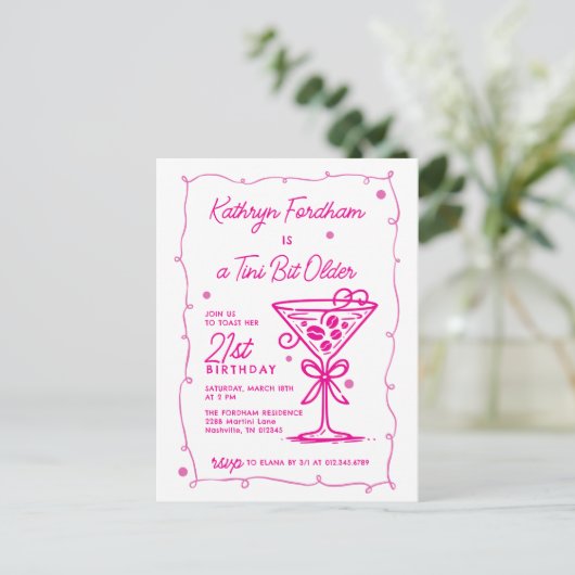 Invitation Carte Postale Un Tini Bit plus vieux Espresso Martini 21e annive (Debout devant)