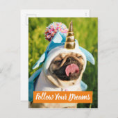 Invitation Carte Postale Unicorn pug (Devant / Derrière)