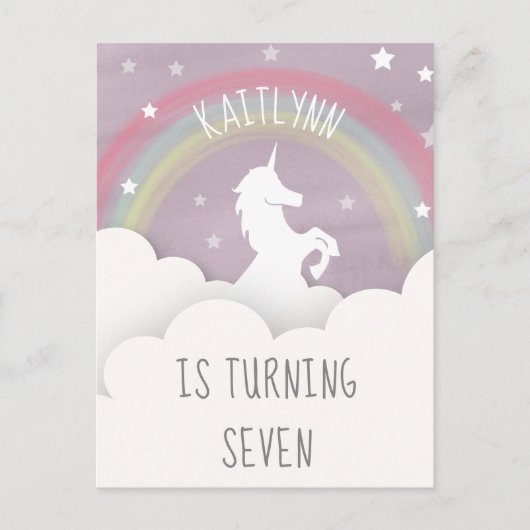 Invitation Carte Postale Unicorn Rainbow Nuages étoiles Anniversaire (Devant)