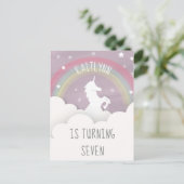 Invitation Carte Postale Unicorn Rainbow Nuages étoiles Anniversaire (Debout devant)