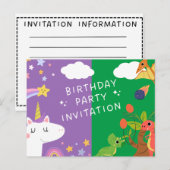 Invitation Carte Postale Unicorne & Dinosaur (Devant / Derrière)
