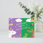 Invitation Carte Postale Unicorne & Dinosaur (Debout devant)