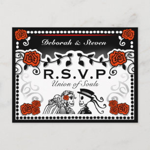 Invitation Carte Postale Union rouge et noire des âmes Mariage RSVP PostCar