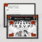 Invitation Carte Postale Union rouge et noire des âmes Mariage RSVP PostCar (Devant / Derrière)