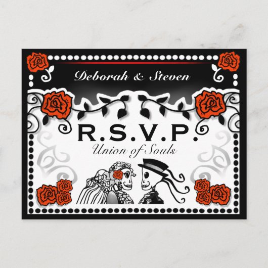 Invitation Carte Postale Union rouge et noire des âmes Mariage RSVP PostCar (Devant)