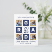 Invitation Carte Postale Unique Bleu de marine Bleu 4 Photo Graduation (Debout devant)