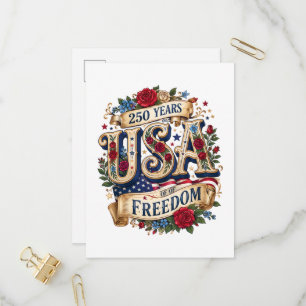 Invitation Carte Postale USA 250 Ans de Liberté Florale Américaine