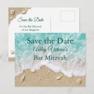 Invitation Carte Postale Vagues de la plage de turquoise Bat Mitzvah Enregi