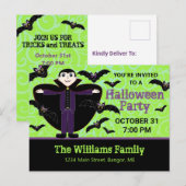 Invitation Carte Postale Vampire de la fête d'Halloween avec chauves-souris (Devant / Derrière)