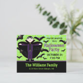 Invitation Carte Postale Vampire de la fête d'Halloween avec chauves-souris (Debout devant)