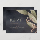 Invitation Carte Postale Végétation botanique foncée Mariage rustique RSVP (Devant / Derrière)