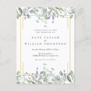 Invitation Carte Postale Verdure Lilac Floral Or Mariage géométrique