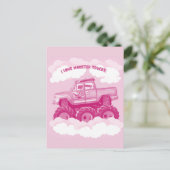 Invitation Carte Postale Version rose I Love Monster Trucks Image (Debout devant)