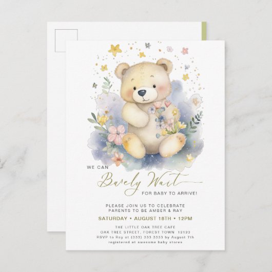 Invitation Carte Postale Vert on peut attendre plus mignon Baby shower fill (Devant / Derrière)