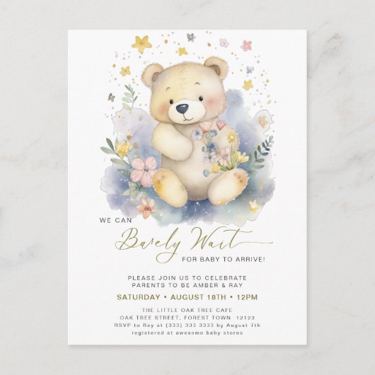 Invitation Carte Postale Vert on peut attendre plus mignon Baby shower fill (Devant)